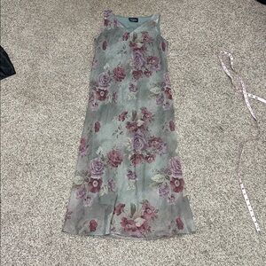 Floral Sleeveless Maxi Dress - Dusty Sage with Rose Print